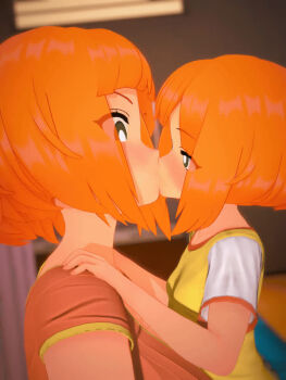 2girls 3d age_difference animated bellingbelle blush breasts closed_eyes daughter_(yoru_mac) face-to-face french_kiss green_eyes hands_on_another&#039;s_shoulders incest kiss loli mature_female mcdonald&#039;s mother_(yoru_mac) mother_and_daughter multiple_girls onee-loli orange_hair pink_shirt shirt short_hair short_sleeves small_breasts tagme ugoira video yellow_shirt yoru_mac yuri