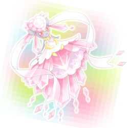 :d bright_pupils commentary_request diancie full_body gen_6_pokemon highres legendary_pokemon mega_diancie mega_pokemon mythical_pokemon nintendo no_humans open_mouth outline pokemon pokemon_(creature) putto red_eyes smile solo white_pupils
