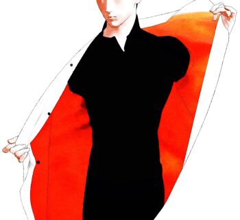 1boy black_pants black_shirt blending coat commentary cowboy_shot english_commentary eyes_out_of_frame head_out_of_frame kim_dokja male_focus omniscient_reader's_viewpoint open_clothes open_coat outstretched_arms pants shirt solo stretching tix_0314 white_coat