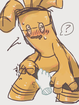 1other ? ^^^ bad_id bad_pixiv_id bags_under_eyes belt_pull blonde_hair blush butter_(oshi8kyoumoh) colored_skin disembodied_hand drooling embarrassed fang gholdengo grey_background japanese_text leaning_forward looking_at_viewer medium_hair mouth_drool nintendo nose_blush open_mouth other_focus pokemon pokemon_(creature) pulling_another's_clothes raised_eyebrows shiny_skin simple_background sketch skin_fang solo_focus speech_bubble spoken_question_mark standing sweat translation_request yellow_eyes yellow_skin