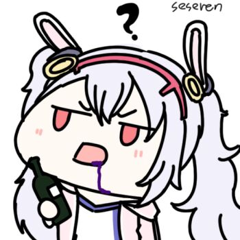 1girl ? animal_ears animated animated_gif artist_name azur_lane beer_bottle bottle chinese_commentary commentary_request drooling drunk fake_animal_ears grey_hair holding holding_bottle jitome laffey_(azur_lane) lowres missing_commentary open_mouth rabbit_ears red_eyes saliva seseren simple_background solo twintails white_background