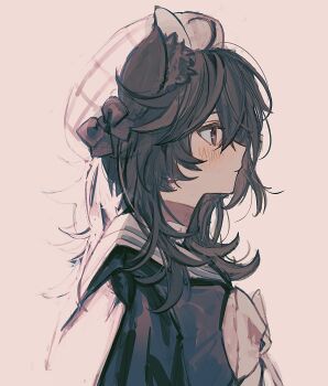 1girl absurdres animal_ear_fluff animal_ears closed_mouth dog_ears from_side highres long_hair original ribbon school_uniform simple_background solo sushineko8