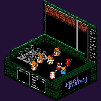 animated animated_gif black_mage_(final_fantasy) copyright_name final_fantasy final_fantasy_i hat holding holding_staff hood isometric piscodemon_(final_fantasy) pixel_art red_mage_(final_fantasy) staff statue sword wanpaku_pixels warrior_(final_fantasy) weapon white_mage_(final_fantasy) wizard_hat