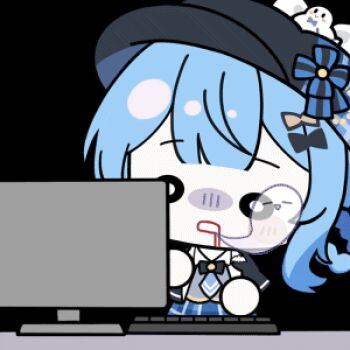 1girl animated animated_gif artist_collaboration black_capelet black_hat blue_hair braid braided_hair_rings capelet chibi chibi_only chunye_haruya computer_keyboard drooling giving_up_the_ghost hair_rings hat lowres mahou_shoujo_no_majo_saiban monitor mouth_drool nekoyashiki_riri no_nose o_o short_hair simple_background solo tachibana_sherry transparent_background turn_pale typing upper_body