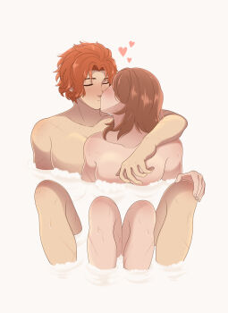 absurdres bath deebyfeeby female_kiran_(fire_emblem) fire_emblem fire_emblem:_three_houses highres kiran_(fire_emblem) kiss nintendo nude scar sylvain_jose_gautier tagme water