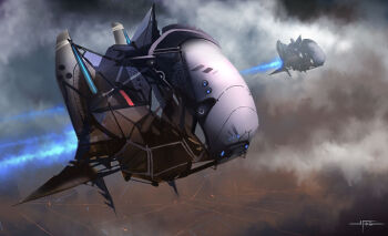 above_clouds aircraft blue_background blue_sky cloud cloudy_sky cumulonimbus_cloud day hideyoshi_ruwwe no_humans original science_fiction sky sky_focus thrusters