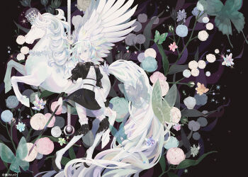 1other alternate_costume androgynous boots bug butterfly carousel colored_eyelashes crystal crystal_hair determined diamond_(houseki_no_kuni) flower gem high_heels houseki_no_kuni insect multicolored_eyes multicolored_hair rainbow_eyes rainbow_hair see-through_clothes short_hair skirt solo sparkle sword thighhighs weapon