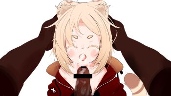 1boy 1girl absurdres after_fellatio animal_ears blonde_hair censored closed_eyes cum cum_in_mouth cumdrip dark_skin fang flat_chest hetero highres interracial kate_mura kitsuko_mura loli niples open_mouth oral penis pov pov_crotch short_hair tagme tail tiger_ears tiger_tail tongue tongue_out yellow_eyes
