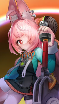 1girl ahoge animal_ear_fluff animal_ear_piercing animal_ears braid bright_pupils commentary_request furry furry_female hair_ornament kekekejima long_hair looking_at_viewer pink_fur pink_hair rabbit_ears rabbit_girl red_eyes shirt short_eyebrows solo thick_eyebrows twin_braids white_pupils zenless_zone_zero zhao_(zenless_zone_zero)