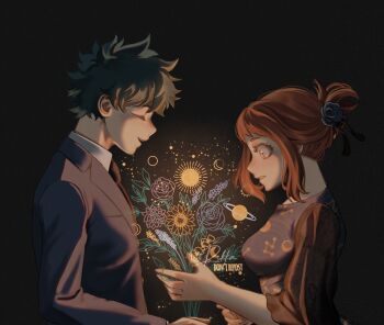 bnhaau bnhafanart boku_no_hero_academia couple dekucha dreamyart ethereal izuocha midoriya_izuku ochaku_uraraka rikka_(qgirl_26) sky star_(sky) starry_night starry_sky