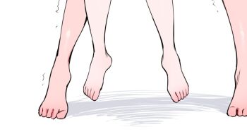 2girls barefoot commentary english_commentary feet fern_(sousou_no_frieren) foot_focus frieren leg_focus midair motion_lines multiple_girls qiandaiyiyu simple_background sousou_no_frieren standing thumbnail_collage trembling white_background