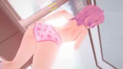 1girl 3d animated ass ass_shake bare_back bedroom breasts doki_doki_literature_club female_focus heart heart_panties heart_print image_sample koikatsu_(medium) lizero_mashiro md5_mismatch natsuki_(doki_doki_literature_club) panties pink_eyes pink_hair print_panties resolution_mismatch solo topless_female twitter_sample underwear video