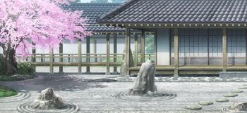 architecture cherry_blossoms day east_asian_architecture game_cg hakugyokurou no_humans non-web_source official_art outdoors rock_garden scenery shadow touhou touhou_gensou_eclipse tree