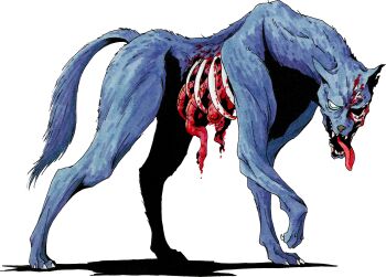 absurdres animal animal_focus blood demon_(megami_tensei) dog empty_eyes entrails exposed_bone full_body guro highres kazuma_kaneko looking_at_viewer marker_(medium) missing_eye no_humans official_art organs retro_artstyle ribs scan shin_megami_tensei shin_megami_tensei_ii simple_background solo tail third-party_source tongue tongue_out traditional_media transparent_background zombie zombie_dog_(megami_tensei)