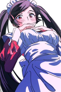 1girl black_hair breasts code_geass code_geass:_dakkan_no_roze highres large_breasts long_hair maid_headdress purple_eyes solo sumeragi_sakuya twintails