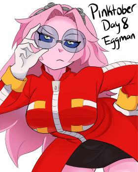 1girl absurdres acidart artist_name ashido_mina black_sclera boku_no_hero_academia colored_sclera colored_skin cosplay dr._eggman dr._eggman_(cosplay) female_focus highres pink_hair pink_skin solo sonic_(series) yellow_eyes