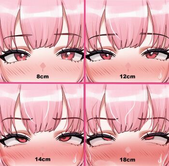 1girl blush close-up eyelashes helldeer highres hololive hololive_english implied_sex mori_calliope mouth_out_of_frame multiple_expressions pink_hair purple_eyes rolling_eyes virtual_youtuber