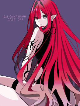 Rule 34 | 1girl, absurdres, arm tattoo, back, baobhan sith (fate), baobhan sith (second ascension) (fate), earrings, fate/grand order, fate (series), grey eyes, highres, jewelry, koma315ht, long hair, looking at viewer, pointy ears, red hair, solo, tattoo, thigh strap