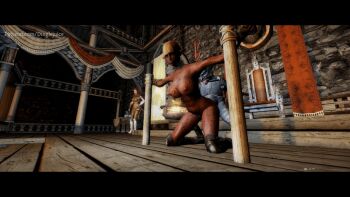 3d animated animated_gif armor bdsm bikini blonde_hair bondage bound breasts defeat dinglejuice doggystyle elf fantasy forced freckles goblin huge_breasts large_breasts muscular pointy_ears sex sex_from_behind sexually_suggestive the_elder_scrolls_v:_skyrim swimsuit tan tattoo