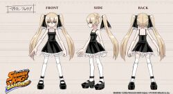 1girl animated attack bare_shoulders black_dress black_ribbon blonde_hair breasts reference_sheet chuck_(shaman_king) copyright_name doll dress green_eyes hair_between_eyes hair_ribbon long_hair looking_at_viewer marion_phauna multiple_views official_art ribbon shaded_face shaman_king simple_background sleeveless sleeveless_dress small_breasts spaghetti_strap spirit tagme twintails very_long_hair video