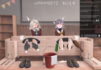 absurdres barefoot bound bound_toes ceras_yanagida_lilienfeld drooling highres jager katsuragi_izumi link!_like!_love_live! love_live! saliva school_uniform serafuku soles textured_glove tickle_torture tickling tickling_feet toes virtual_youtuber