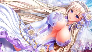 Rule 34 | 1girl, :d, amasaka takashi, blue eyes, blush, breasts, breasts apart, dress, dutch angle, elbow gloves, flower, game asset, gloves, hair flower, hair intakes, hair ornament, large breasts, long hair, non-web source, official art, open mouth, panties, plunging neckline, self-datamine, silveria leodiehl, sleeveless, sleeveless dress, smile, solo, tiara, underwear, unionism quartet, veil, very long hair, visual novel cg, white dress, white gloves, white panties, white veil