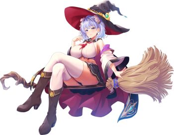 1girl ass blue_hair boots breasts broom broom_riding full_body game_asset hat kyonyuu_fantasy_(series) kyonyuu_fantasy_burst large_breasts nanase_mizuho official_art short_hair skirt thighhighs thighs third-party_source witch witch_hat zettai_ryouiki