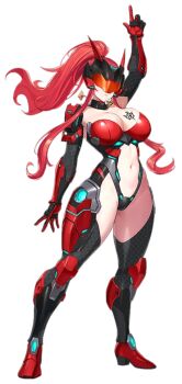 1girl action_taimanin armored_boots armored_leotard artist_request astaroth_(taimanin_asagi) astaroth_(threshold) boots breast_tattoo breasts cleavage curvy elbow_gloves gloves high_ponytail highres huge_breasts impossible_clothes leotard lilith-soft long_hair navel official_art ponytail revealing_clothes shiny_skin solo taimanin_(series) tattoo thong_leotard transparent_background visor_(armor)