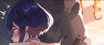 1boy 1girl anal ass ass_focus back bare_shoulders bikini bikini_bottom_pull blue_bikini blue_hair caught commentary dark-skinned_male dark_skin english_commentary english_text fire_emblem fire_emblem_awakening fire_emblem_heroes frills from_behind hetero highres huge_ass interracial kiran_(fire_emblem) large_penis lucina_(fire_emblem) lucina_(summer)_(fire_emblem) male_kiran_(fire_emblem) mask nintendo nyantcha official_alternate_costume official_alternate_hairstyle outdoors paid_reward_available penis pov pov_crotch sex sex_from_behind short_hair solo_focus standing standing_sex swimsuit thighs uncensored very_dark_skin