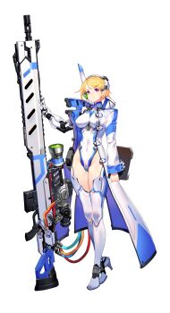1girl aqua_wrist_cuffs armored_legwear artist_request blonde_hair bodysuit breasts cable clipboard coat covered_navel final_gear full_body gun headset highres hip_bones holding holding_clipboard knees large_breasts legs_together looking_at_viewer mandarin_collar mechanical_arms mechanical_hands mechanical_legs megaera_(final_gear) multicolored_bodysuit multicolored_coat official_art parted_lips purple_eyes rifle scope scouter short_hair simple_background single_mechanical_arm single_mechanical_hand single_sleeve smile sniper_rifle solo standing tachi-e thighhighs third-party_source transparent_background two-tone_bodysuit two-tone_coat two-tone_collar two-tone_sleeves very_short_hair weapon white_bodysuit white_coat white_sleeves white_thighhighs wrist_cuffs