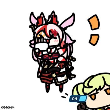 >_< ai-chan_(honkai_impact) animated animated_gif antenna_hair higokumaru honkai_(series) honkai_impact_3rd lowres multiple_girls open_mouth poker_face rin_(honkai_impact) seseren switch yae_sakura