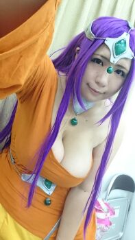 Rule 34 | 1girl, asian, breasts, chouzuki maryou, chunsoft, cosplay, dragon quest, dragon quest iv, enix, female focus, large breasts, minea (cosplay), minea (dq4), photo (medium), plump, purple hair, solo