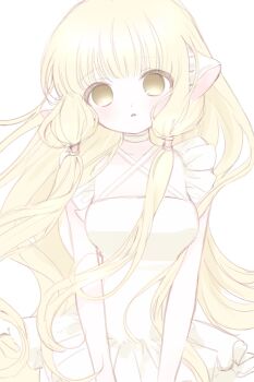 1girl blonde_hair brown_eyes chii chobits dress hair_tubes highres long_hair low-tied_sidelocks mipi_(u3u_00) robot_ears sidelocks sketch solo twintails very_long_hair