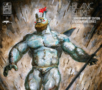 1boy abs bara beard bk_zerotwo blanc_shine_(bk_zerotwo) blue_skin blush_stickers briefs bulge colored_skin cowboy_shot demon_boy demon_horns facial_hair full_beard holding holding_polearm holding_weapon horns large_pectorals looking_ahead male_focus male_underwear mature_male mini_wings monster_boy muscular muscular_arms muscular_legs muscular_male navel nipples original pectorals polearm single_flame solo standing stomach strongman_waist thick_beard thick_eyebrows thighs topless_male underwear weapon wings