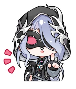 1girl artist_request bead_necklace beads belt bird_mask black_collar black_gloves black_jacket black_mask blue_hair braid chibi collar collared_jacket cropped_torso detached_collar domino_mask eye_mask fingerless_gloves gloves grey_belt grey_shirt hair_over_shoulder hand_on_own_hip hood hood_up hooded_jacket infinity_nikki jacket jewelry long_hair mask necklace nikki_(series) notice_lines official_art open_clothes open_jacket pointing pointing_at_viewer shirt single_braid solitary_silhouette_(infinity_nikki) solo transparent_background two-sided_hood