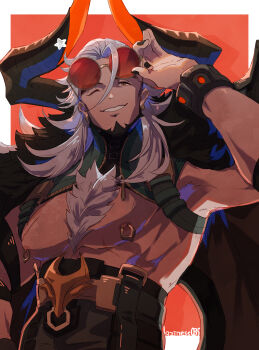 Rule 34 | 1boy, abs, absurdres, artist name, bara, dislyte, ear piercing, gorath (bull demon king) (dislyte), hashtag-only commentary, highres, horns, laziness035, looking at viewer, male focus, muscular, muscular male, nail polish, nipple piercing, nipple rings, one eye closed, pectorals, piercing, red-tinted eyewear, ring piercing, round eyewear, smile, star (symbol), tinted eyewear