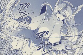 1girl areola_slip armlet armor breasts clenched_hand convenient_censoring forehead_jewel gem giant giantess hat_feather highres huge_breasts jewelry long_hair open_mouth riesz seiken_densetsu seiken_densetsu_3 seo_tatsuya shoulder_armor