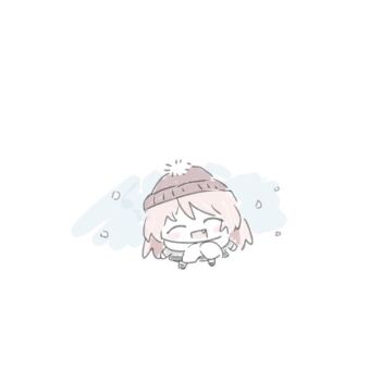 1girl ^_^ bang_dream! bang_dream!_it&#039;s_mygo!!!!! chibi chihaya_anon closed_eyes commentary fang long_hair m_(226mmy) open_mouth pink_hair scarf simple_background snow solo symbol-only_commentary white_background white_scarf