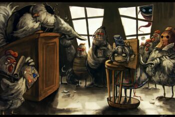 2girls axe bird chicken courtroom doremy_sweet executioner funeral_veil gravel grey_hair hat headless iei japanese_clothes kariginu koto_inari monocle mononobe_no_futo multiple_girls photo_(object) pillory tate_eboshi touhou trial veil weapon