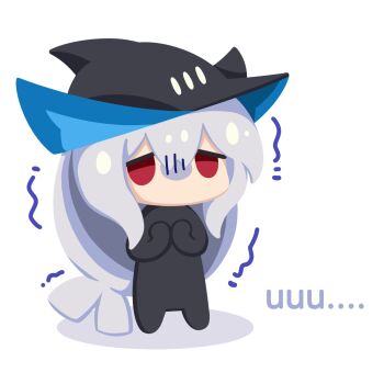 1girl arknights commentary english_commentary full_body grey_hair gribberoni hair_between_eyes highres long_hair looking_at_viewer low-tied_long_hair motion_lines nerv no_mouth red_eyes skadi_(arknights) solo standing very_long_hair