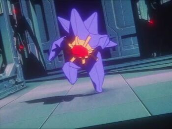 3d animated artist_request blender_(medium) full_body gem gen_1_pokemon machinery mega_pokemon mega_starmie nintendo no_humans parody pokemon pokemon_(creature) pokemon_focus red_gemstone running shaded_face simple_background solo sound starmie tagme video