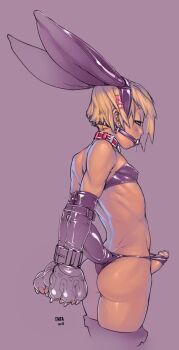 animal_ears ass bdsm bikini blonde_hair bondage bound collar doxy gag highres male_focus penis rabbit rabbit_ears saliva shota swimsuit