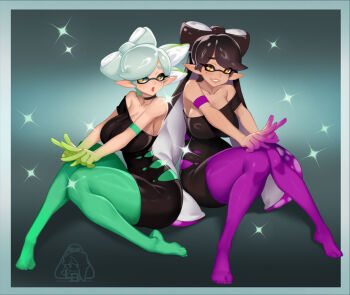 2girls breasts callie_(splatoon) large_breasts little_blood marie_(splatoon) multiple_girls splatoon_(series) splatoon_1 tentacle_hair