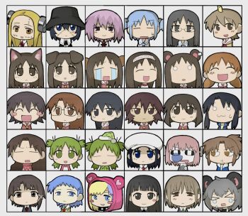 >_< 6+girls :< aioi_yuuko alsdhpvp4 android android_niikura_(city) animal animal_ears animal_on_head ascot asymmetrical_hair azumanga_daiou bear_ears bird bird_on_head black_collar black_eyes black_hair black_hat black_sclera black_shirt blonde_hair blue_eyes blue_hair blue_hoodie blue_necktie blunt_bangs blush_stickers bolt_(hardware) brown_eyes brown_hair cat_ears character_request chibi chibi_only city_(arawi_keiichi) closed_eyes closed_mouth collar collared_shirt colored_sclera colored_skin commentary cookie_(touhou) copyright_request crying cube_hair_ornament dog_ears drooling english_commentary expressionless franken_fran fur-trimmed_headwear fur_trim glasses green_eyes green_hair green_hat green_pajamas green_ribbon grey_hair hair_ornament hair_ribbon hat headband highres hood hood_down hoodie iwakura_lain izumi_wako jitome kagura_(azumanga_daioh) kaori_(azumanga_daioh) kasuga_ayumu kemonomimi_mode koiwai_yotsuba kurosawa_minamo long_hair madaraki_fran madaraki_veronica mihama_chiyo minakami_mai mizuhara_koyomi mouse_ears mouse_girl multiple_girls naganohara_mio nagumo_midori nazrin neckerchief necktie nichijou niikura_(city) nose_bubble nyon_(cookie) official_alternate_costume on_head open_mouth orange_eyes orange_hair pajamas pink_hair pink_hood pink_serafuku pout purple_eyes purple_hair quad_tails red_ascot red_neckerchief red_necktie red_ribbon ribbon sailor_collar sakaki_(azumanga_daioh) school_uniform semi-rimless_eyewear serafuku serial_experiments_lain shirt short_hair short_twintails sidelocks single_blush_sticker smile smug spiked_collar spikes stitches takino_tomo tanizaki_yukari tears teeth tokisadame_school_uniform tomboy touhou twintails wavy_mouth white_eyes white_hat white_headband white_sailor_collar white_serafuku white_shirt white_skin x_hair_ornament yellow_serafuku yotsubato!