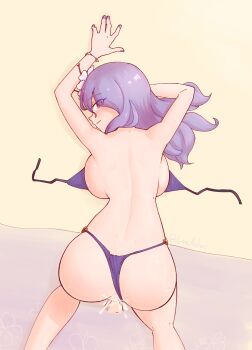 1girl anus ass beach bikini bikini_top_untied breasts camilla_(fire_emblem) clothing_aside cum cum_in_pussy disembodied_penis evilvileveil fire_emblem fire_emblem_fates flower from_behind functionally_nude hair_flower hair_ornament looking_at_viewer looking_back nintendo panties panties_aside penis purple_eyes purple_hair pussy sand sex sideboob swimsuit underwear vaginal