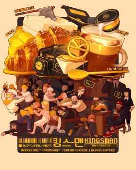 Rule 34 | 6+boys, amputee, axe, backpack, backwards hat, bag, bald, black-framed eyewear, black hair, black necktie, blonde hair, brown hair, chalice, character request, coffee, commentary, cream cheese, creamer (vessel), croissant, cup, dark-skinned male, dark skin, double amputee, dress, english commentary, english text, facial hair, fighting, food, fruit, gazelle (kingsman), grey hair, grey pants, gun, hair ornament, hairclip, handgun, harry hart, hat, highres, holding, holding cup, holding gun, holding umbrella, holding weapon, kingsman: the secret service, korean text, mango, multiple boys, multiple girls, mustache, necktie, orange hair, pants, pew, pfbmp, prosthesis, prosthetic leg, richmond valentine, sitting, spoken expression, spoon, sugar cube, sunglasses, translation request, umbrella, weapon, white-framed eyewear, white dress, white hair, zzz