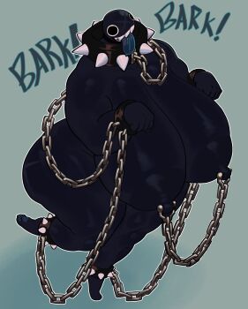 ankle_cuffs breasts chain chain_chomp chained_ankles chained_wrists collar gigantic_breasts huge_breasts mario_(series) nintendo nipple_chain nipples nude spiked_anklet spiked_collar spikes thecoatl034 thick_thighs thighs tongue tongue_out wrist_cuffs