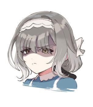 1girl closed_mouth frown gakuen_idolmaster green_eyes grey_hair hiwatari_kanae idolmaster oz1412_4869 scowl shaded_face short_hair simple_background solo white_background