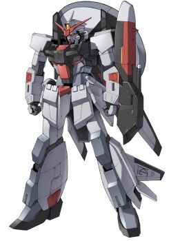 absurdres arms_at_sides awacs clenched_hands full_body gundam gundam_seed gundam_seed_freedom highres mecha mecha_focus mobile_suit murasame_(gundam_seed_destiny) murasame_kai_(seed_freedom) no_humans robot science_fiction simple_background solo standing takahashi_masaki v-fin white_background yellow_eyes