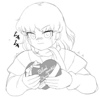 Rule 34 | 1girl, arm warmers, blush, bow, chocolate, commentary request, cropped torso, crying, crying with eyes open, food, frown, greyscale, hands up, heart, holding, holding chocolate, holding food, looking at viewer, medium hair, mizuhashi parsee, monochrome, scarf, shirt, short sleeves, simple background, sketch, solo, tears, touhou, trembling, valentine, white background, yonaki